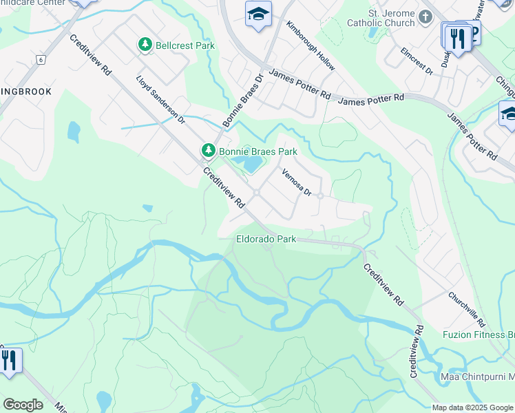 map of restaurants, bars, coffee shops, grocery stores, and more near 8573 Creditview Road in Brampton