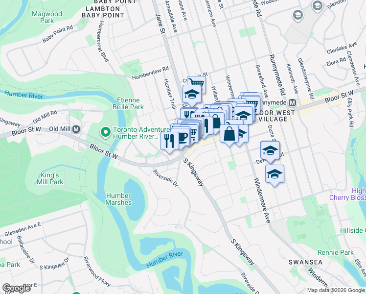 map of restaurants, bars, coffee shops, grocery stores, and more near in Toronto