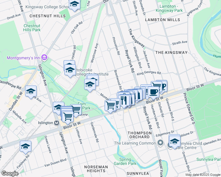 map of restaurants, bars, coffee shops, grocery stores, and more near in Toronto
