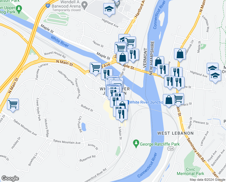 map of restaurants, bars, coffee shops, grocery stores, and more near in Hartford