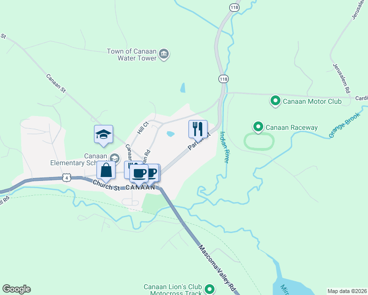 map of restaurants, bars, coffee shops, grocery stores, and more near 49 New Hampshire 118 in Canaan