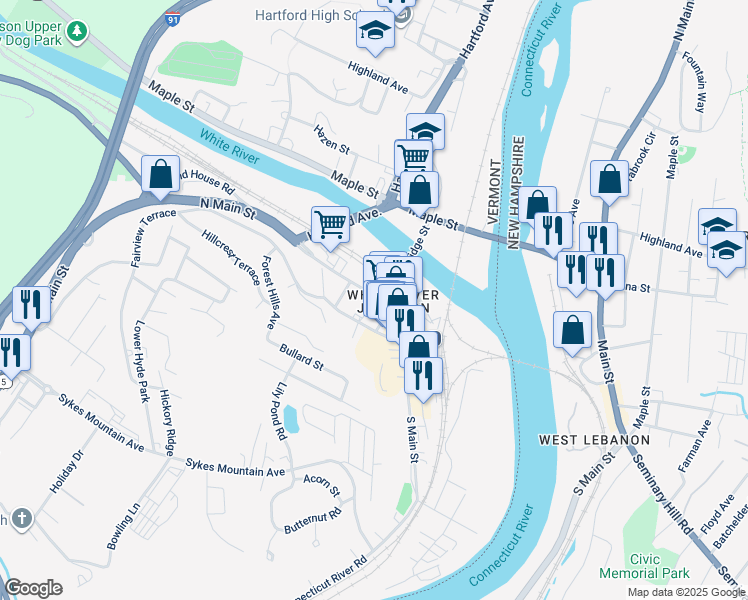 map of restaurants, bars, coffee shops, grocery stores, and more near in Hartford