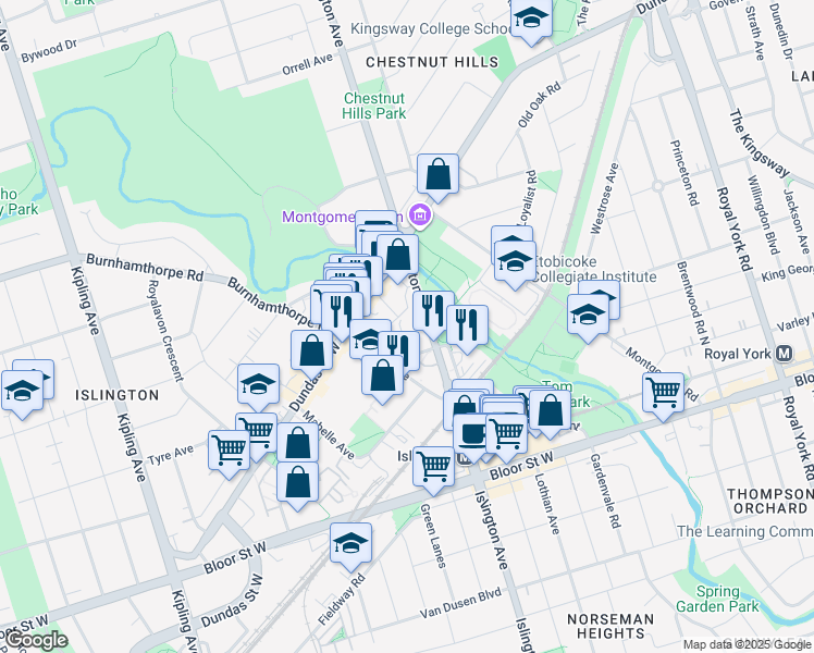 map of restaurants, bars, coffee shops, grocery stores, and more near in Toronto