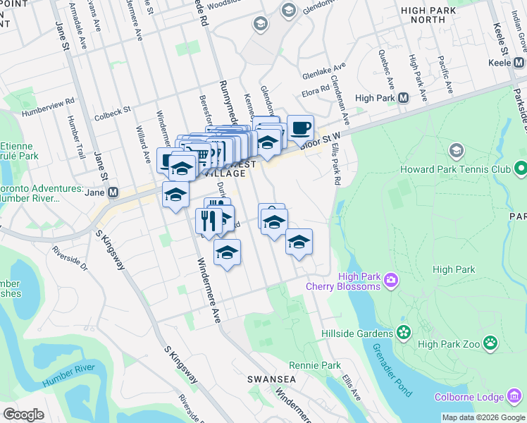 map of restaurants, bars, coffee shops, grocery stores, and more near 26 Deforest Road in Toronto