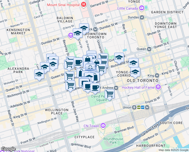 map of restaurants, bars, coffee shops, grocery stores, and more near in Toronto