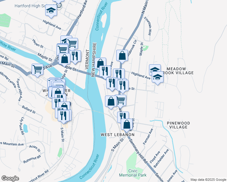 map of restaurants, bars, coffee shops, grocery stores, and more near in Lebanon