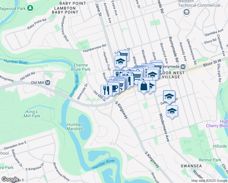map of restaurants, bars, coffee shops, grocery stores, and more near in Toronto