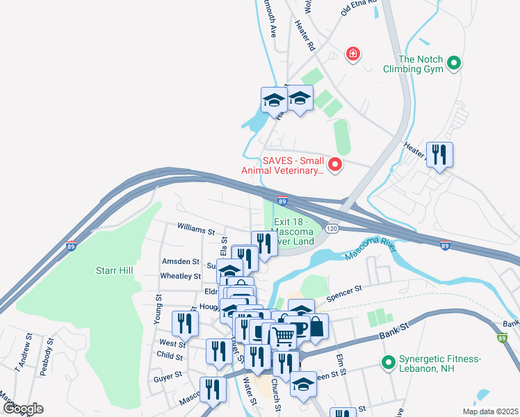 map of restaurants, bars, coffee shops, grocery stores, and more near 137 Hanover Street in Lebanon