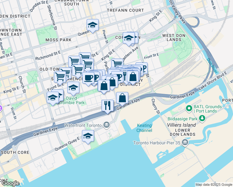 map of restaurants, bars, coffee shops, grocery stores, and more near in Toronto