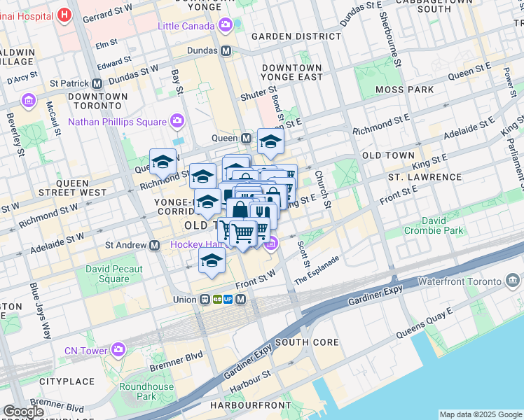 map of restaurants, bars, coffee shops, grocery stores, and more near in Toronto