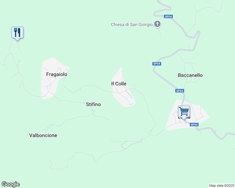 map of restaurants, bars, coffee shops, grocery stores, and more near 25 Via Fragaiolo in Provincia di Arezzo
