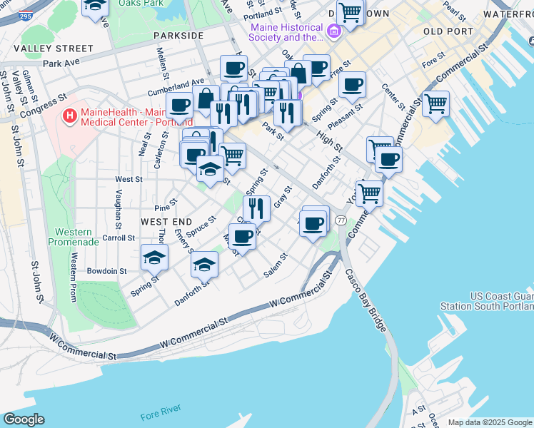 map of restaurants, bars, coffee shops, grocery stores, and more near 113 Brackett Street in Portland