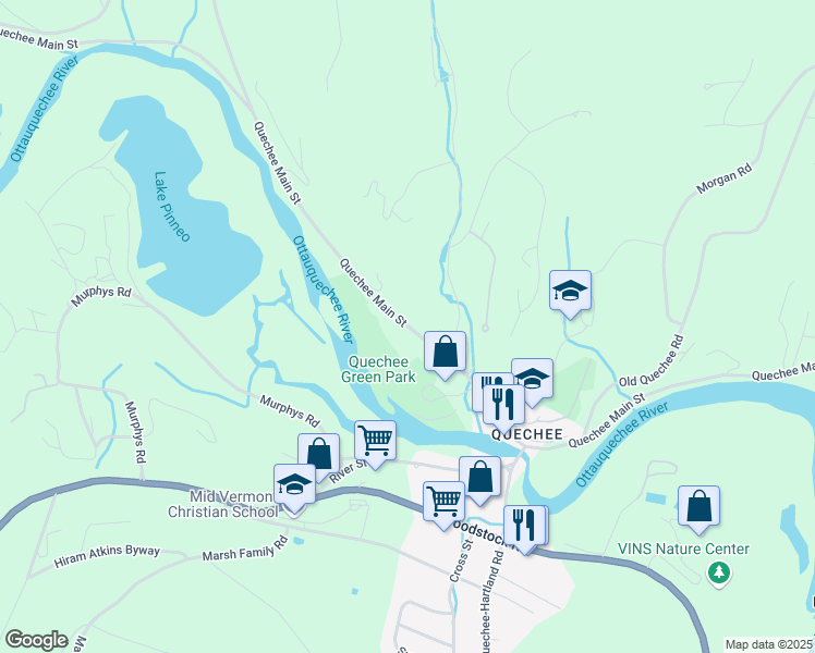map of restaurants, bars, coffee shops, grocery stores, and more near 2111 Quechee Main Street in Hartford