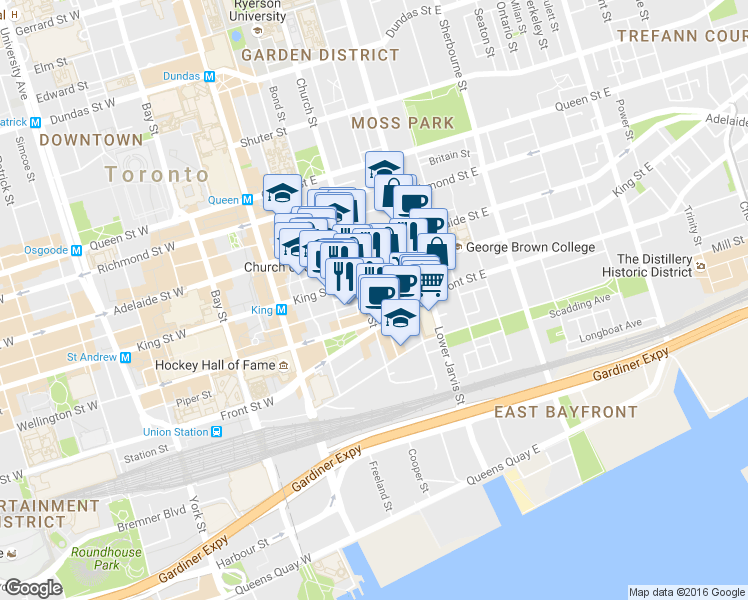 map of restaurants, bars, coffee shops, grocery stores, and more near 47 Rodega Lane in Toronto