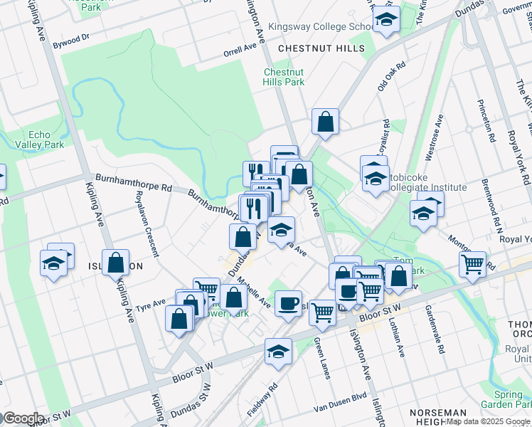 map of restaurants, bars, coffee shops, grocery stores, and more near in Toronto