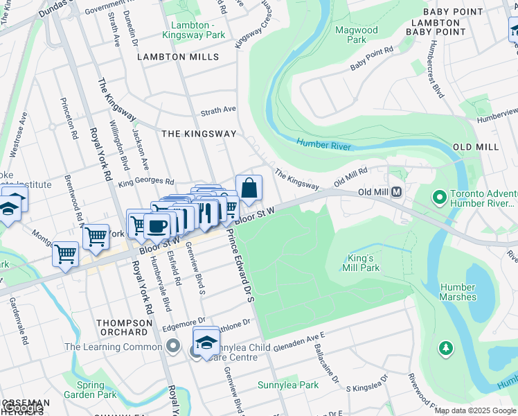 map of restaurants, bars, coffee shops, grocery stores, and more near in Toronto