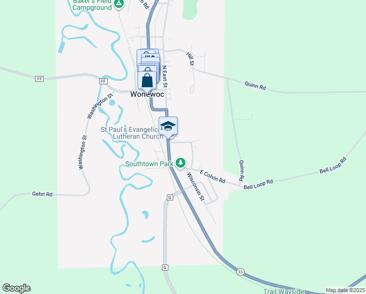 map of restaurants, bars, coffee shops, grocery stores, and more near 101 Church Street in Wonewoc