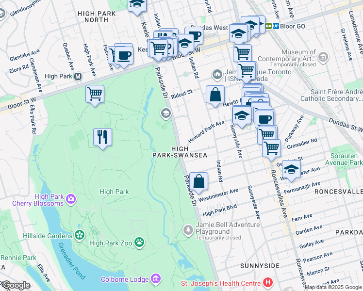 map of restaurants, bars, coffee shops, grocery stores, and more near in Toronto