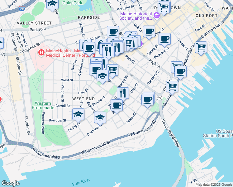 map of restaurants, bars, coffee shops, grocery stores, and more near in Portland