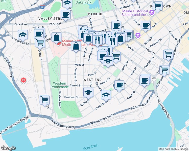 map of restaurants, bars, coffee shops, grocery stores, and more near 11 Carleton Street in Portland