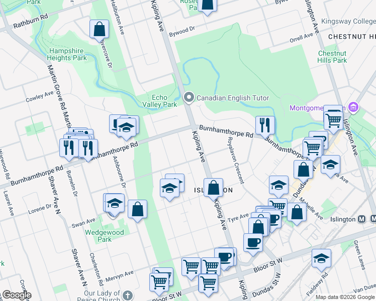 map of restaurants, bars, coffee shops, grocery stores, and more near in Toronto