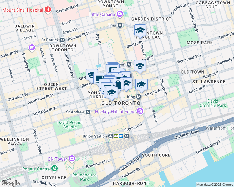 map of restaurants, bars, coffee shops, grocery stores, and more near 320 Bay Street in Toronto