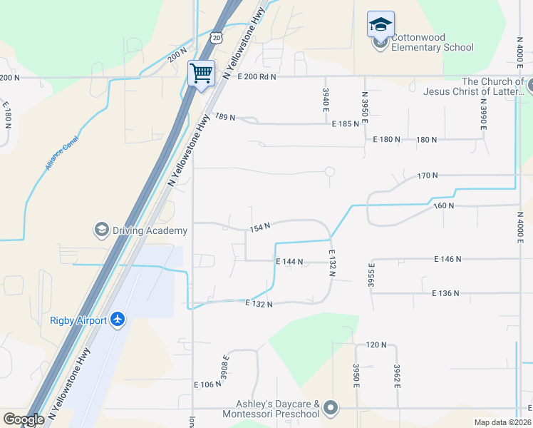 map of restaurants, bars, coffee shops, grocery stores, and more near 3923 154 North in Rigby