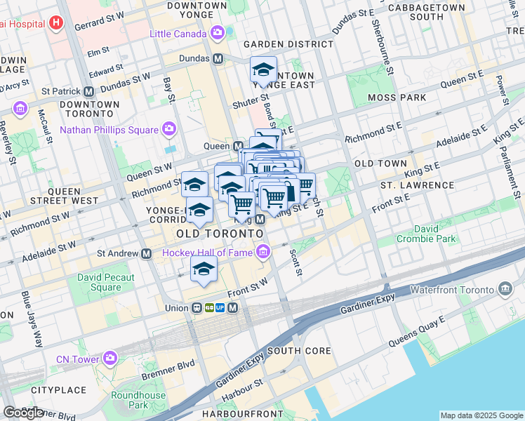 map of restaurants, bars, coffee shops, grocery stores, and more near in Toronto