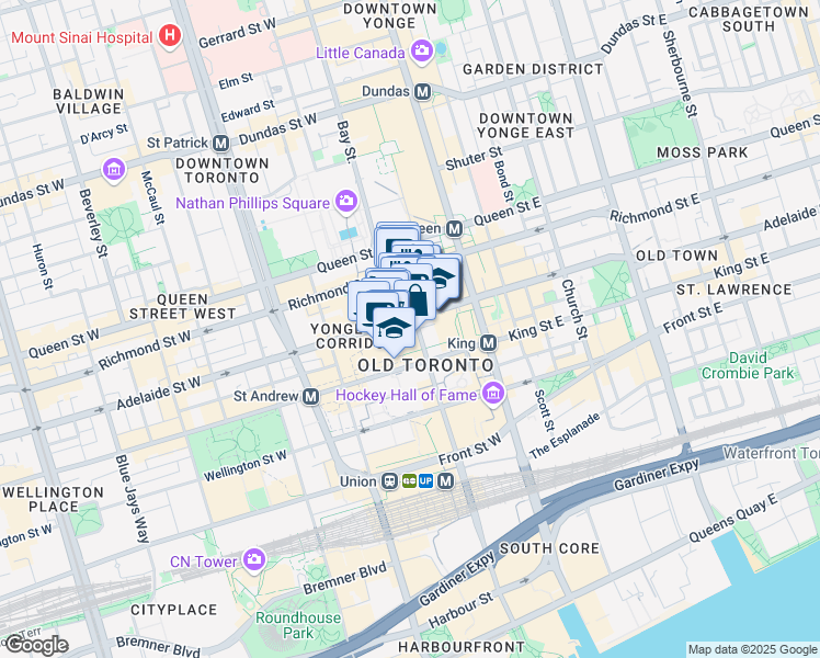 map of restaurants, bars, coffee shops, grocery stores, and more near 320 Bay Street in Toronto