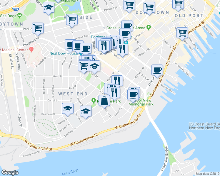 map of restaurants, bars, coffee shops, grocery stores, and more near 113 Brackett Street in Portland