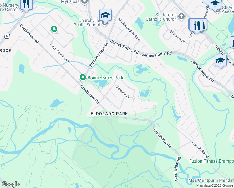 map of restaurants, bars, coffee shops, grocery stores, and more near in Brampton