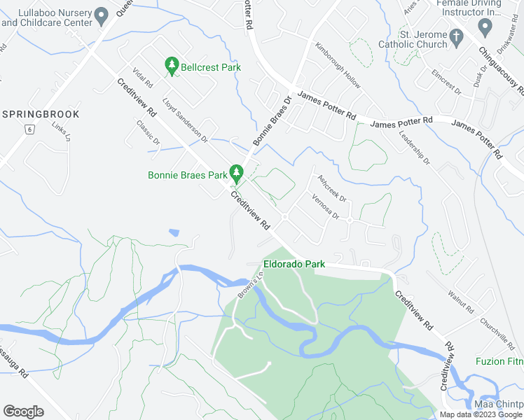 map of restaurants, bars, coffee shops, grocery stores, and more near 8615 Creditview Road in Brampton