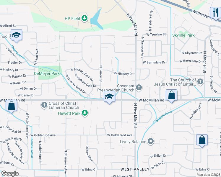 map of restaurants, bars, coffee shops, grocery stores, and more near 4996 Fifeshire Place in Boise