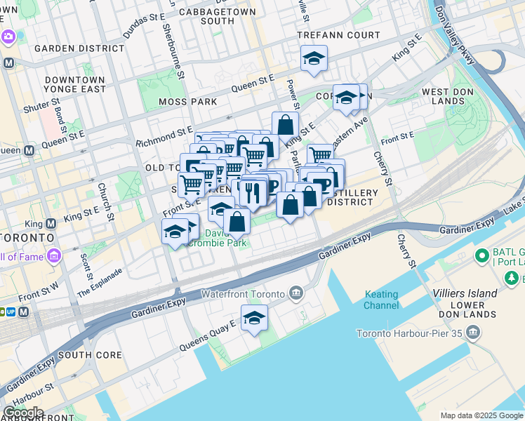 map of restaurants, bars, coffee shops, grocery stores, and more near 234 The Esplanade in Toronto