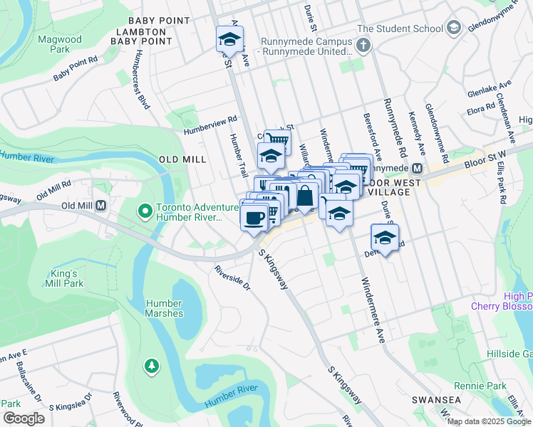 map of restaurants, bars, coffee shops, grocery stores, and more near in Toronto