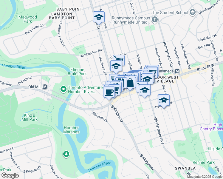 map of restaurants, bars, coffee shops, grocery stores, and more near in Toronto