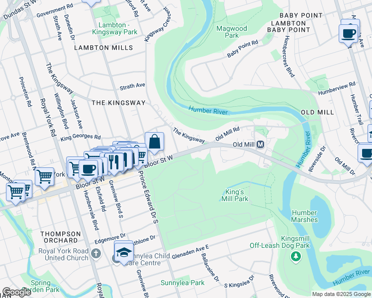 map of restaurants, bars, coffee shops, grocery stores, and more near in Toronto