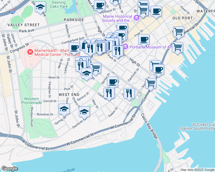 map of restaurants, bars, coffee shops, grocery stores, and more near 113 Brackett Street in Portland