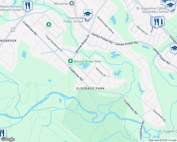 map of restaurants, bars, coffee shops, grocery stores, and more near 12 Berkwood Hollow in Brampton