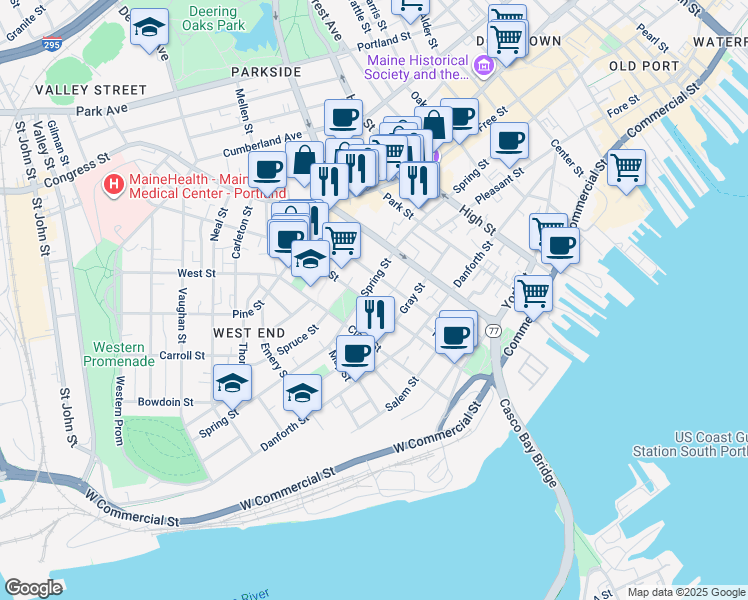map of restaurants, bars, coffee shops, grocery stores, and more near 113 Brackett Street in Portland