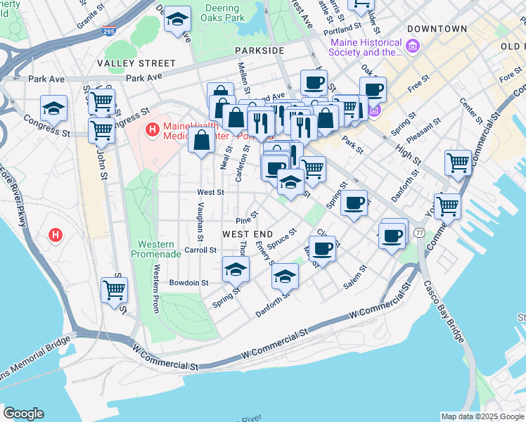 map of restaurants, bars, coffee shops, grocery stores, and more near 15 Lewis Street in Portland