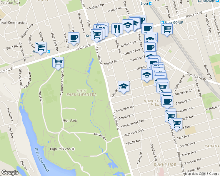 map of restaurants, bars, coffee shops, grocery stores, and more near in Toronto