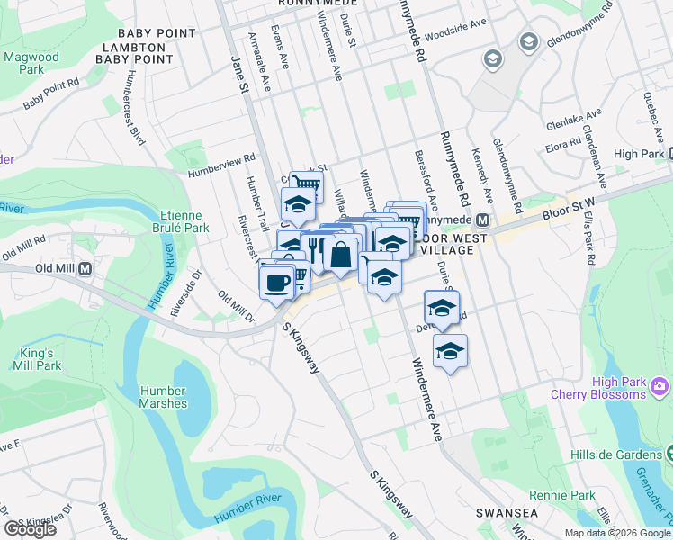 map of restaurants, bars, coffee shops, grocery stores, and more near in Toronto