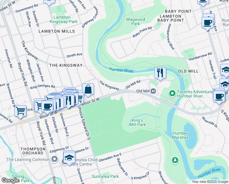 map of restaurants, bars, coffee shops, grocery stores, and more near in Toronto