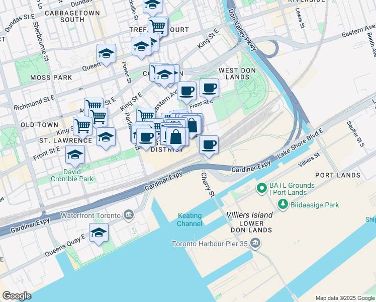 map of restaurants, bars, coffee shops, grocery stores, and more near 70 Distillery Lane in Toronto