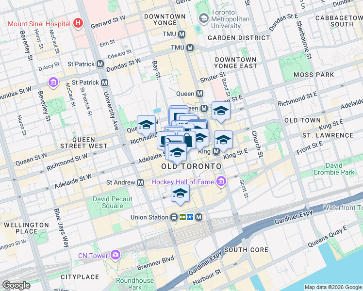 map of restaurants, bars, coffee shops, grocery stores, and more near 330 Bay Street in Toronto
