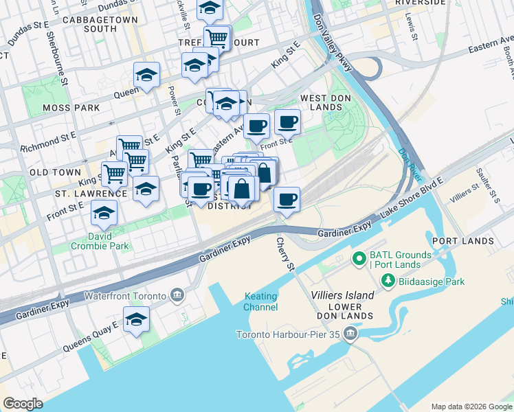 map of restaurants, bars, coffee shops, grocery stores, and more near 70 Distillery Lane in Toronto