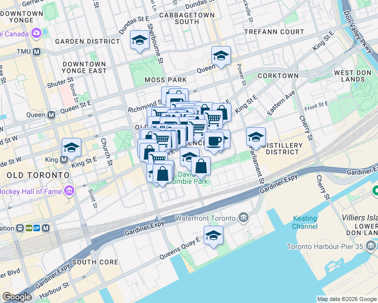 map of restaurants, bars, coffee shops, grocery stores, and more near in Toronto