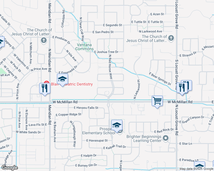 map of restaurants, bars, coffee shops, grocery stores, and more near 710 East Bonita Canyon Street in Meridian