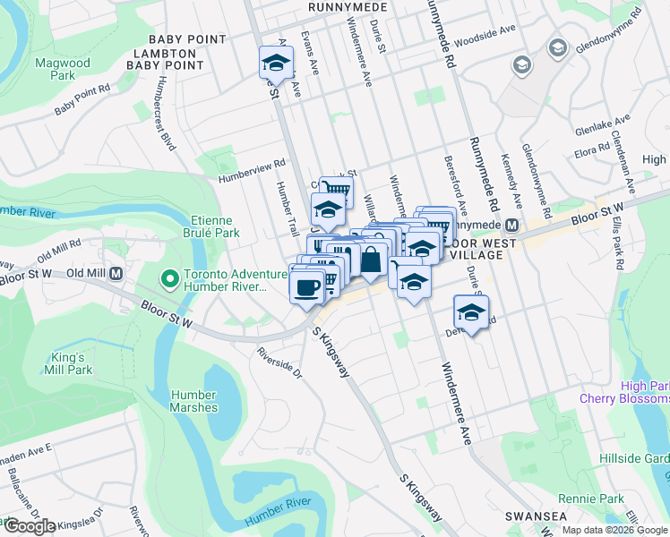 map of restaurants, bars, coffee shops, grocery stores, and more near in Toronto